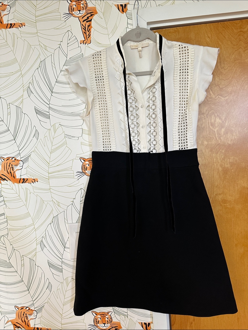 Maje White & Black Lace-Panel Women's Dress